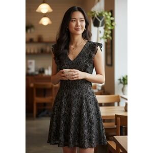 Tommy Hilfiger Dress Lace Metallic Cocktail Party Black Gold‎  Ruffle Size 6 NWT